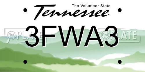 3FWA3 Tennessee License Plate