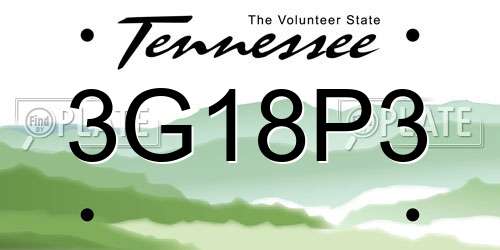 3G18P3 Tennessee License Plate