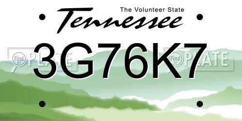 3G76K7 Tennessee License Plate