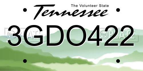 3GDO422 Tennessee License Plate