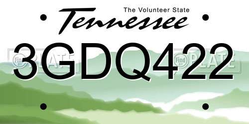 3GDQ422 Tennessee License Plate