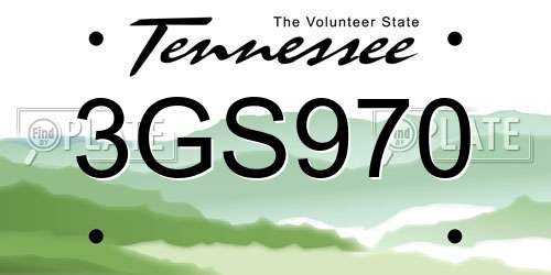 3GS970 Tennessee License Plate