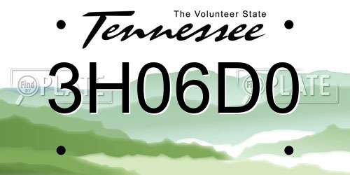 3H06D0 Tennessee License Plate