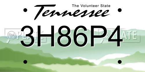 3H86P4 Tennessee License Plate