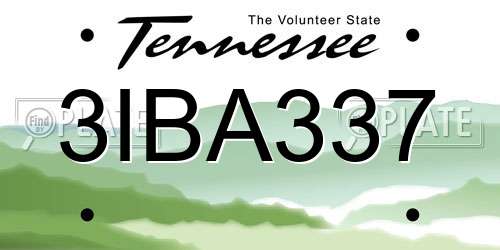3IBA337 Tennessee License Plate