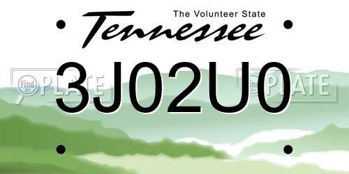 3J02U0 Tennessee License Plate
