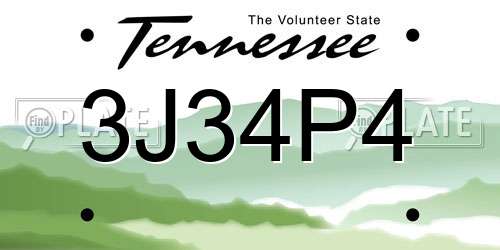 3J34P4 Tennessee License Plate