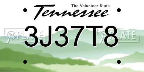 3J37T8 Tennessee License Plate