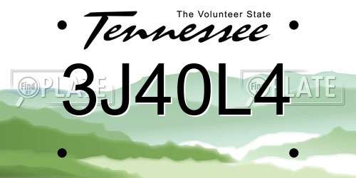 3J40L4 Tennessee License Plate