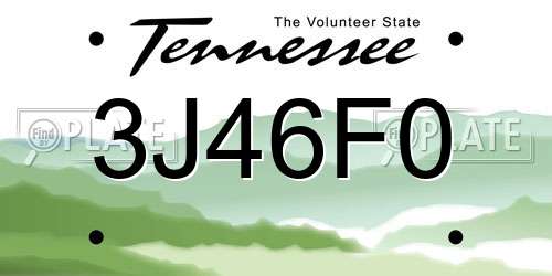 3J46F0 Tennessee License Plate
