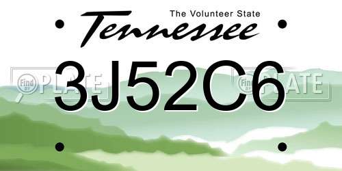 3J52C6 Tennessee License Plate