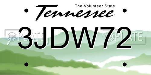 3JDW72 Tennessee License Plate