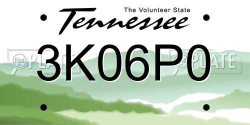 3K06P0 Tennessee License Plate