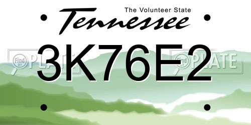 3K76E2 Tennessee License Plate