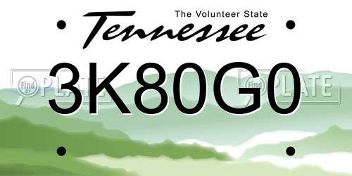 3K80G0 Tennessee License Plate