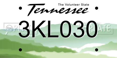 3KL030 Tennessee License Plate