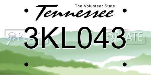 3KL043 Tennessee License Plate