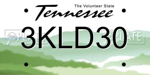 3KLD30 Tennessee License Plate