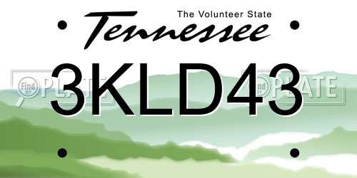 3KLD43 Tennessee License Plate