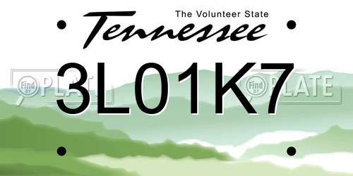 3L01K7 Tennessee License Plate