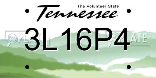 3L16P4 Tennessee License Plate