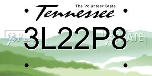 3L22P8 Tennessee License Plate