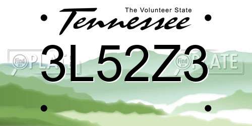 3L52Z3 Tennessee License Plate