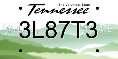 3L87T3 Tennessee License Plate