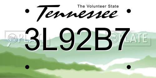 3L92B7 Tennessee License Plate