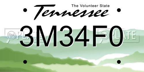 3M34F0 Tennessee License Plate