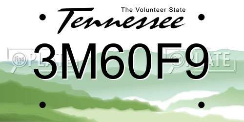 3M60F9 Tennessee License Plate