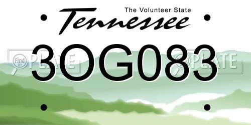 3OG083 Tennessee License Plate