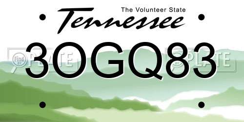3OGQ83 Tennessee License Plate