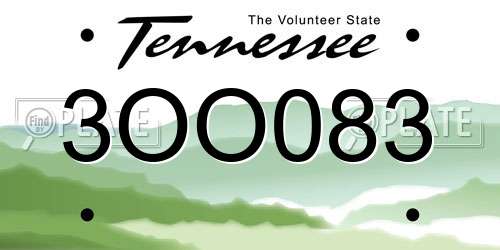 3OO083 Tennessee License Plate