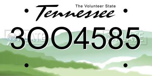 3OO4585 Tennessee License Plate