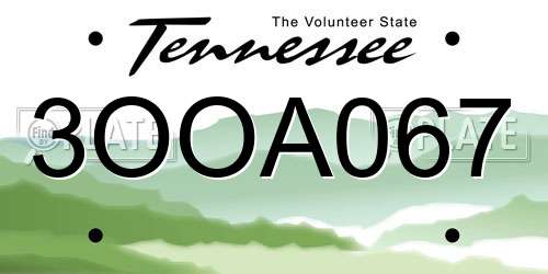 3OOA067 Tennessee License Plate