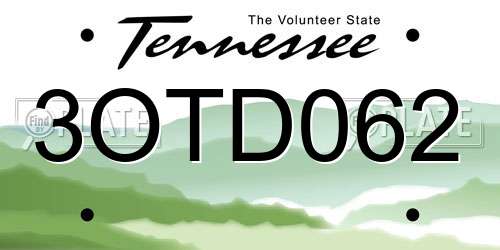 3OTD062 Tennessee License Plate