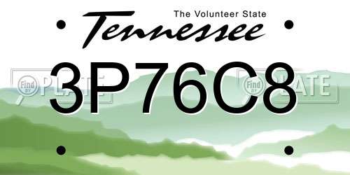 3P76C8 Tennessee License Plate