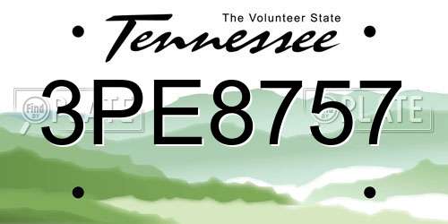 3PE8757 Tennessee License Plate