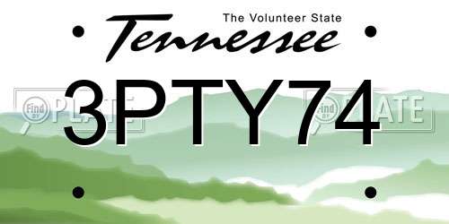 3PTY74 Tennessee License Plate