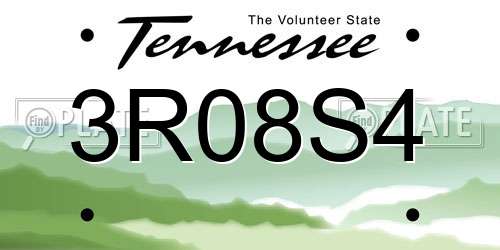3R08S4 Tennessee License Plate