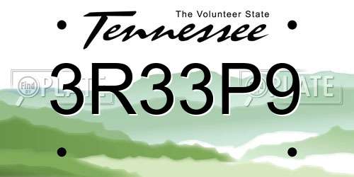 3R33P9 Tennessee License Plate