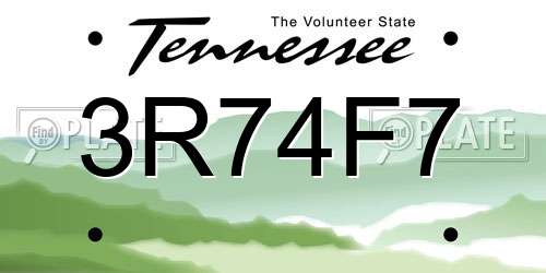 3R74F7 Tennessee License Plate