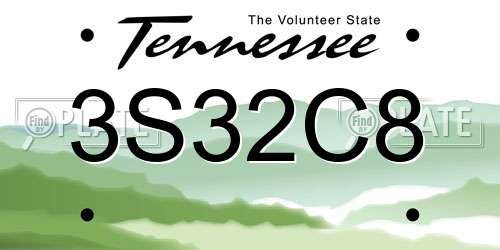 3S32C8 Tennessee License Plate
