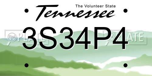 3S34P4 Tennessee License Plate