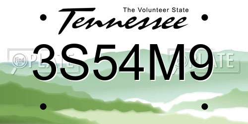 3S54M9 Tennessee License Plate