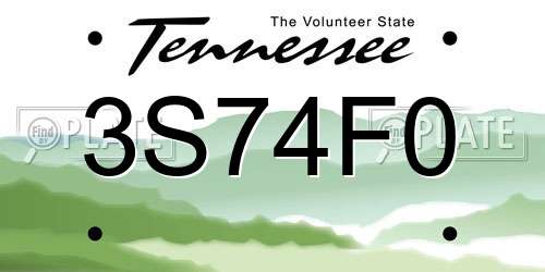 3S74F0 Tennessee License Plate