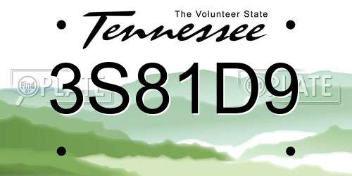 3S81D9 Tennessee License Plate