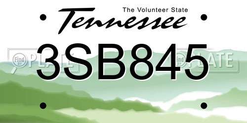 3SB845 Tennessee License Plate