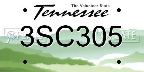 3SC305 Tennessee License Plate
